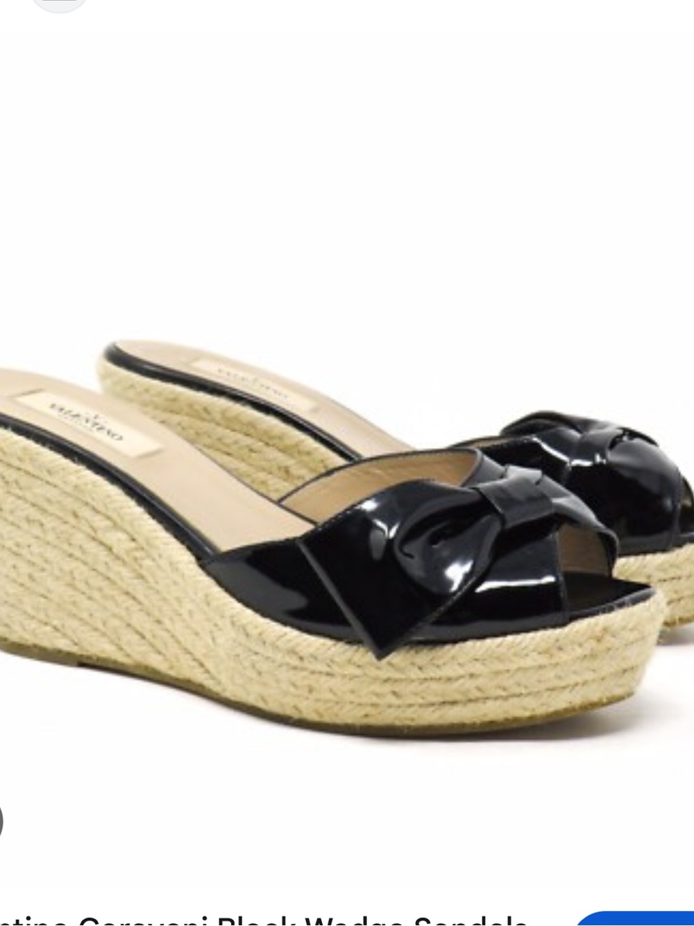 Valentino Garavani Black Patent Leather Bow Espadrille Wedges